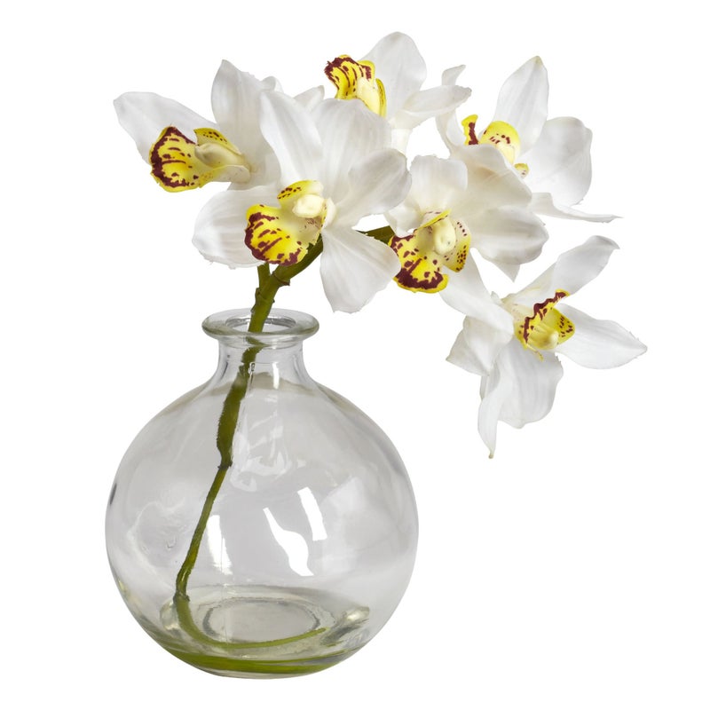 Nearly Natural Cymbidium with Vase Silk Flower Arrangement (Set of 3) - Image 3